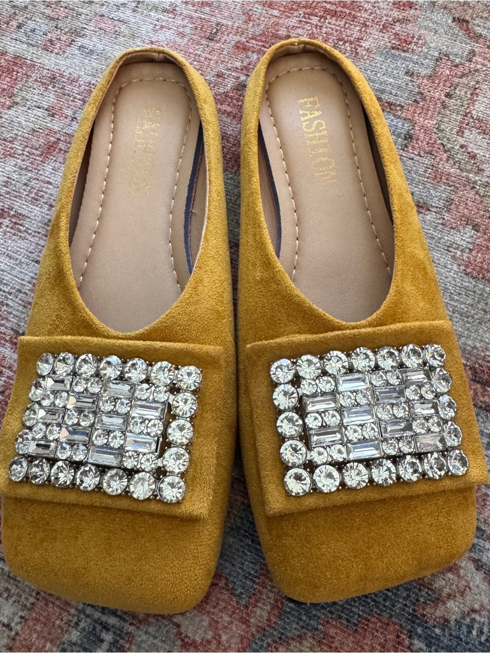 Embellished Mustard Suede Loafers - Women's Fashion Flats
